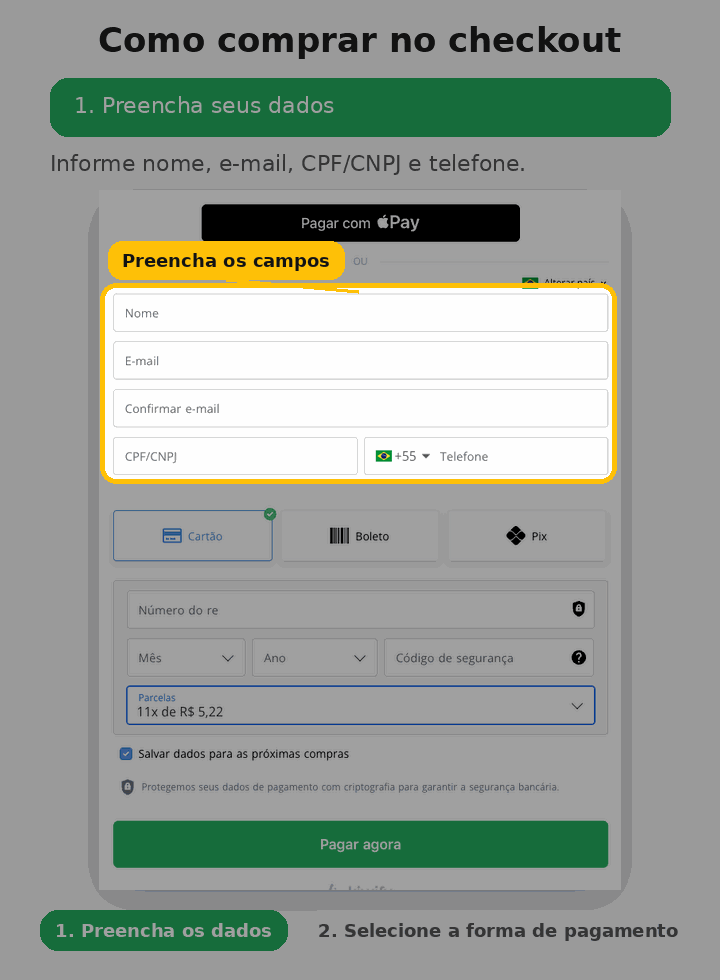 Passo a passo do checkout na Kiwify