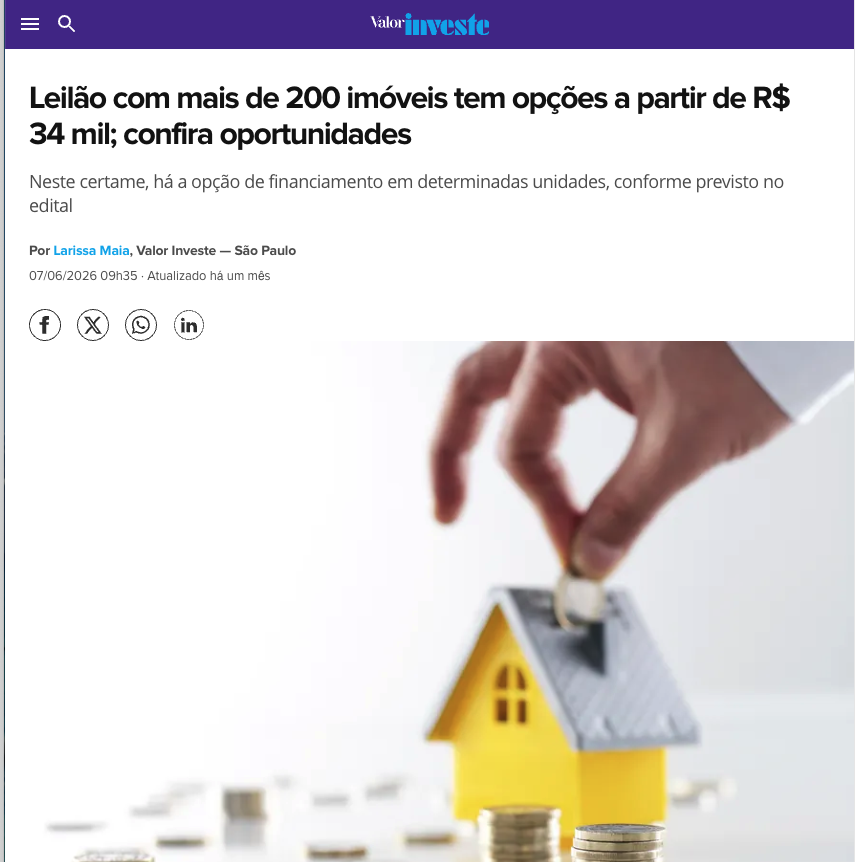 Matéria: Leilão com mais de 200 imóveis a partir de R$ 34 mil